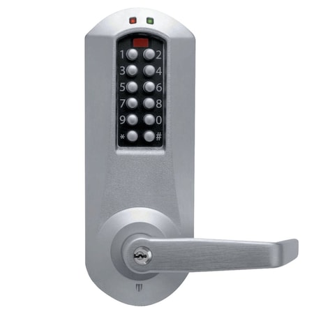 Dormakaba E-Plex 5000 Mortise Lock, Winston Lever, 100 Access Codes, Schlage C Keyway, Satin Chrome E5066XSWL-626-41